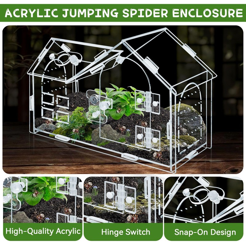 Jumping Spider Enclosure, 8.7×4.3×5.9in Escape-Proof, Secure & Ventilated Spider Terrarium,