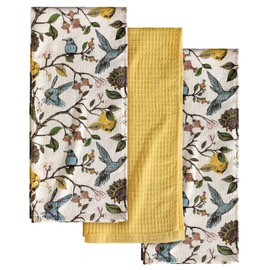 Miss Adola 3pcs Cotton Kitchen Towels - 270 GSM 15x25 Inch Terry Cloths Reusable Dish Cloths for Cleaning Absorbent Soft Hand Tea Towels with Hanging Loop for Housewarming Home Decor, Lemon Bird