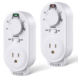 Gulfmew 2 Pack Adjustable Thermostat, Plug in Heating and Cooling Thermostat Controlled Outlet, Compatible with Portable AC, Fans and Space Heaters (White)
