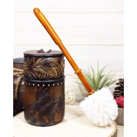 Ebros Gift Western Country Cowboy On Horses With Floral Pattern Toilet Brush and Holder Set