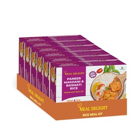 Meal Delight Indian Cuisine Ready to Eat Meals Pack of 6, 12.3oz- Basmati Rice with Paneer Makhani Curry- Microwavable No Preservatives, Heat and Eat Meal Box Ready in 90 Seconds