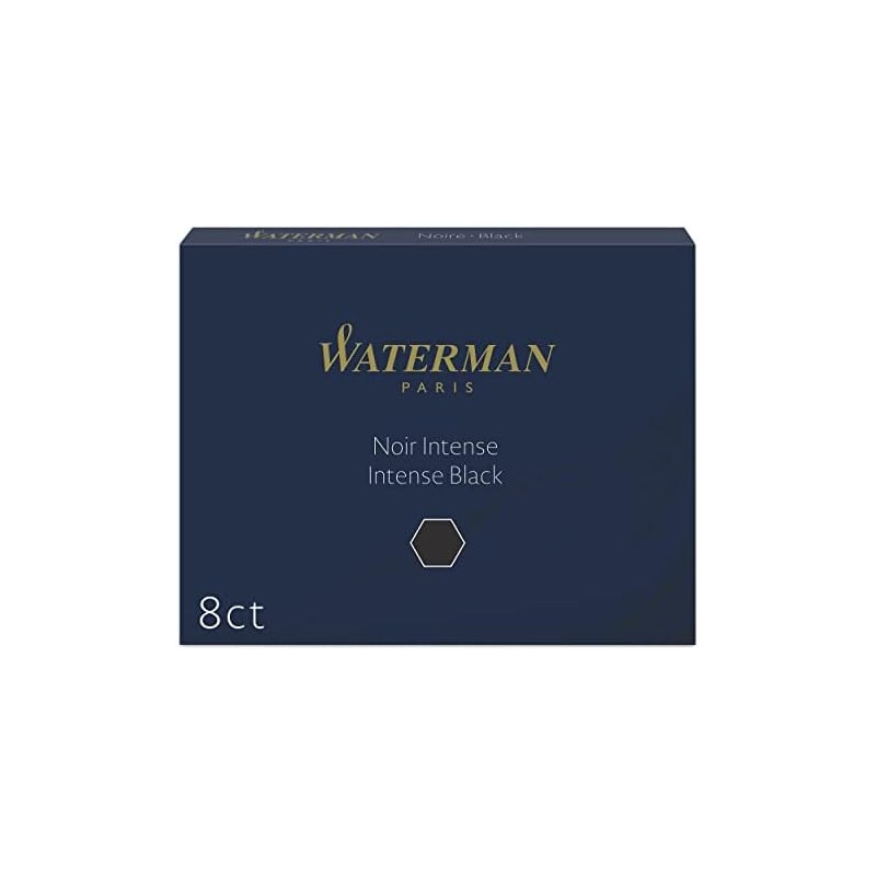 Waterman Cartuchos de Tinta estándar Grandes permanentes, Color Negro
