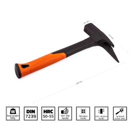 Mivos Roofing Hammer 600 g Head Weight 2K Fibreglass Handle - Carpenter's Hammer with Magnetic Nail Holder - Claw Hammer with Fibreglass Anti-Vibration Handle and Forged Head - DIN 7239