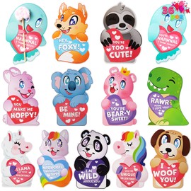 JOYIN 36 Pcs Valentines Day Gifts Cards with Animal Designs,Valentine’s Greeting Cards Candy Holder Cards for Kids