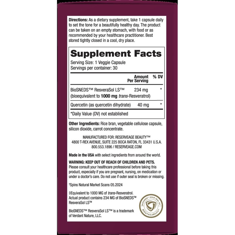 Reserveage Resveratrol 1000mg Plus