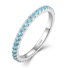 YL Stackable Rings 925 Sterling Silver 5A Cubic Zirconia Birthstone Ring Eternity Ring Jewellery Gifts for Women Mother Girlfriend, Silver Silver 03-March & Aquamarine, Aquamarine
