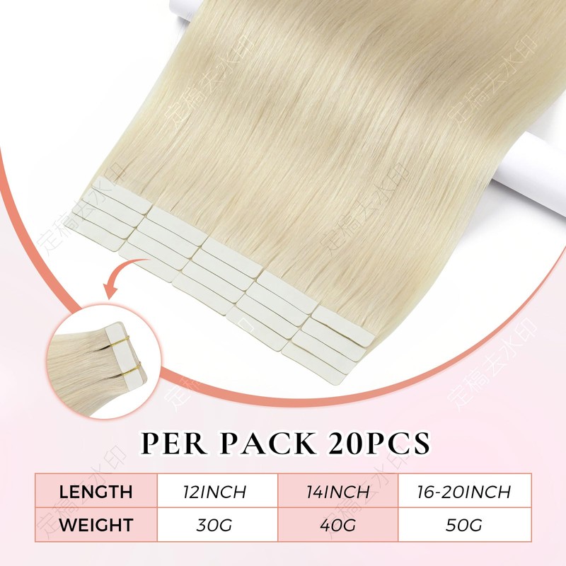 MEI YUAN LIN Tape in Hair Extensions Human Hair Platinum