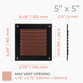 HVAC OV 5 x 5 Inch (Opening Size) Black Galvanized Steel Square Air Vent Cover - HVAC Louvered Grille with Mesh Screen - Register Vent Deflector for Bathroom, Kitchen, Home, Garage, Office