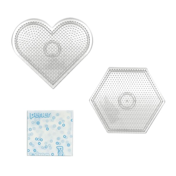 Kawada 80-30028 Perler Beads Plate Set, Large, Hexagon and Heart Shape (Clear), Ironing Beads Toy, Hobby 5 Years Old