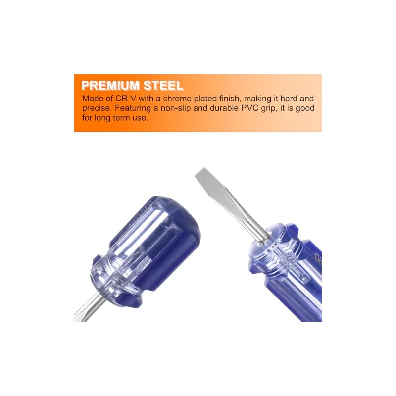 HARFINGTON 2pcs SL6 Short Tip Slotted Screwdriver Stubby Magnetic Flat