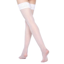 MeMoi Levante Women's Seduction Sheer Allover Dot Thigh High Stockings Panna X-Large
