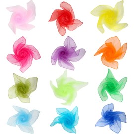 Pack of 12 Juggling Cloths, Colourful Silk Cloths, Chiffon Cloths, Children's Square Dance Cloths, Gymnastics Cloths, Juggling Scarves for Dancing, Juggling, Sensory, Dance Cloths, 60 x 60 cm,