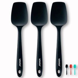 Silicone Spatula Set, High Heat Resistan Rubber Spoon Spatula, Non-Stick Spoonula with Seamless One Piece Design, Flexible Scrapers Baking Mixing Tool,3 Pack, Black