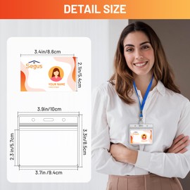 Segus Card Holder, Pack of 100 ID Card Holders, Clear Sleeves for Cards, Waterproof ID Holder, Business Card Case for Schools, Hospitals, Businesses (Horizontal)