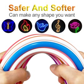 JARBIH Cubierta de tira de luz LED flexible de neón separada, 16.5 pies de 8 mm, cubierta difusora de silicona plegable con 2 cortadores de luz de neón, tira de neón RGB para bar, coche, decoración de