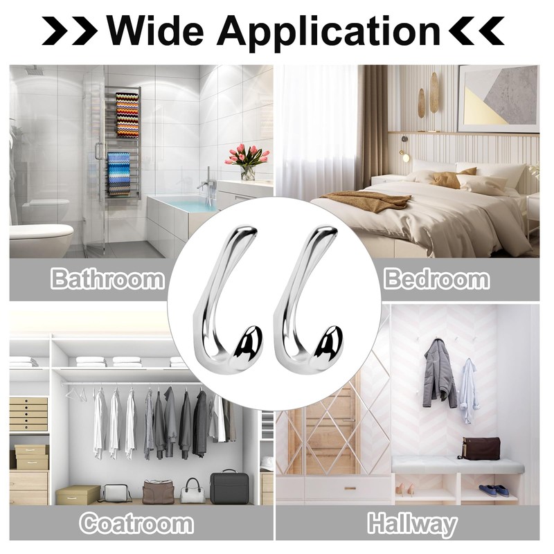 Metaliby 6 Pack Towel Hooks for Bathrooms Wall Mounted, Polished