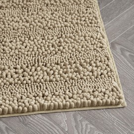 Laura Ashley – Astor Chenille Bath Mat | 100% Polyester | Premium Bathroom Décor | Machine Washable | TPR Backing Measures 17” x 24” | Linen