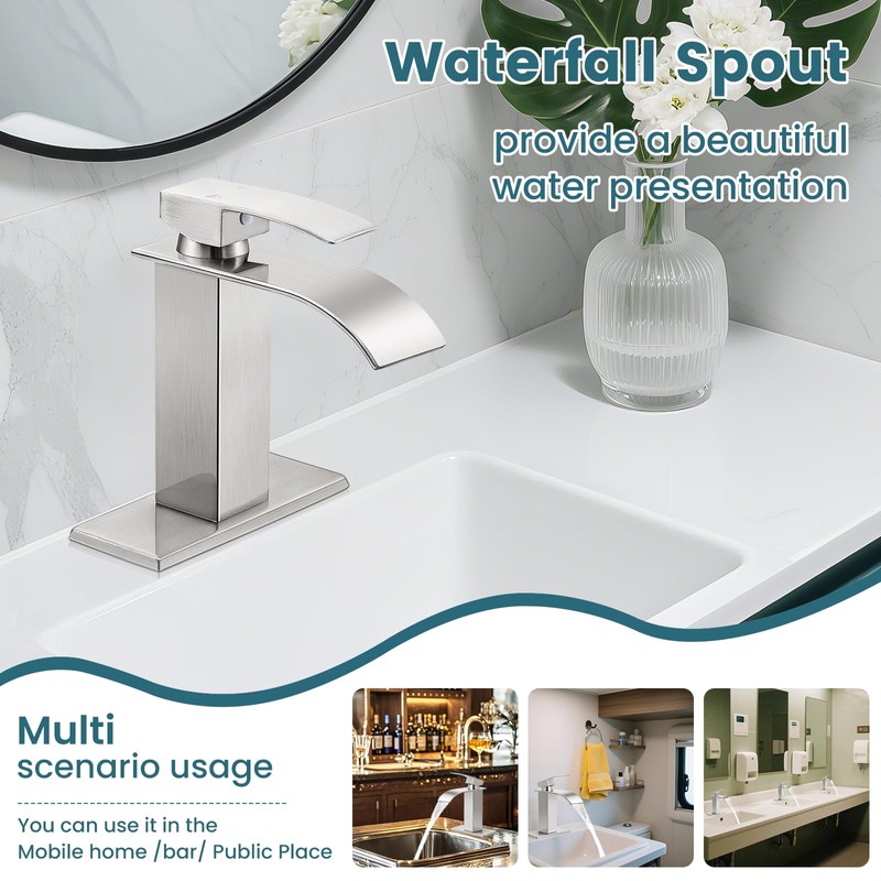 LUFG Bathroom Faucets Brushed Nickel Waterfall Bathroom Sink Faucet Modern