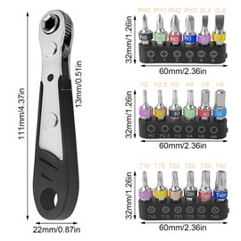 Pack of 19 Mini Ratchets, Robust and Easy to Use, 110 mm 1/4 Inch, Ratchet Wrench, Multifunctional, Mini Ratchet Set, for Gadgets, Cars, Homes, Machines (Black)