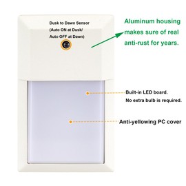LIT-PaTH Outdoor LED Wall Lantern, Dusk to Dawn Wall Sconce for Porch Lighting Fixture 3000K, 12W 1000 Lumens, Aluminum Housing Plus PC, White Finish,1-Pack,