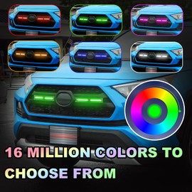 LED Grille Lights Fits for 2019-2024 Toyota RAV4 Accessories Exterior Front Grill Insert Light for 5th Gen Hybrid Adventure TR D Off-Road 5311142220 (RGB)