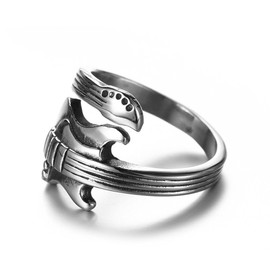 HIJONES Men's Stainless Steel Punk Rock Wrap Around Guitar Music Ring Silver Size T