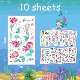 Mermaid Tattoo Children, 10 Sheets Luminous Mermaid Stickers Children's Tattoos, Mermaid Toy Girls, Birthday Decoration Mermaid Party Bag Children's Birthday Party