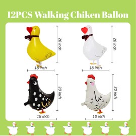 12Pcs Walking Chicken Balloons, Farm Animal Balloons Include Cute Chicken and Duck for Chicken Party Decorations Baby Shower Theme Party Supplies Pack (Duck and Chicken)