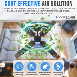Biodefensor Ceiling Fan Filters, Made in USA, Easy Peel & Stick, Fits All Blade Types, Premium Granular Activated Carbon - Captures Dust, Odors, VOCs, Airborne Irritant Purifier (3-Pack for 3-Blade)