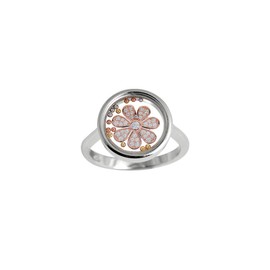 Osa Les Folies Metal Base Il Fiore Rhodium Plated 925 Silver Ring Tempered Glass Cubic Zirconia Size N, Silver