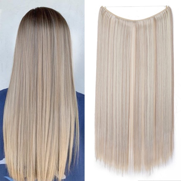 Secret Headband Wire in Natural Hair Extensions, Elastic Band, Hairpieces, Ombre, for Women, 50 cm, Straight - Sandy Blonde &amp; Bleach Blonde
