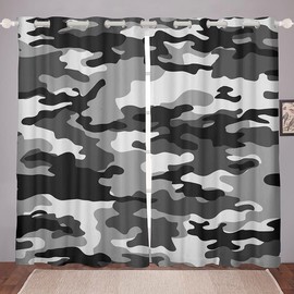Loussiesd Boys Army Camouflage Curtains Teens Camo Curtains for Kids Girls Adults Geometric Art Curtains Black Grey Curtains W46*L54