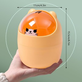 Suuwwn Cartoon Small Bear Cat Table Bin with Swing Lid, Cosmetic Bin, Mini Rubbish Bin, Pen Holder, Bedroom Decorations, Bathroom, Desk, Cosmetic Bin, Waste Paper Bin (B)
