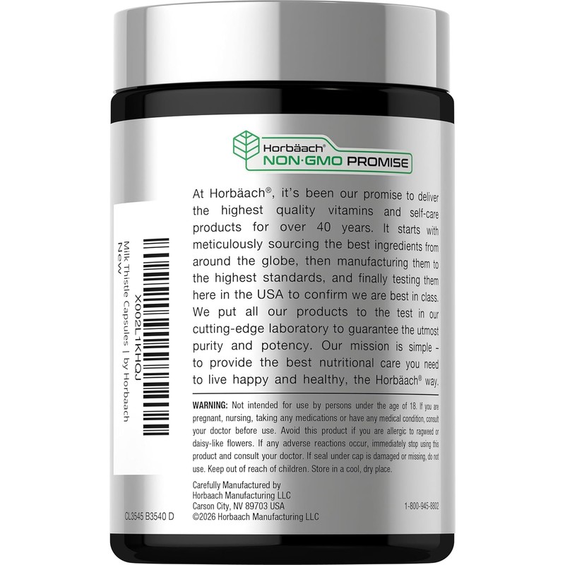 Horbäach Milk Thistle Supplement | 3000mg | 300 Capsules |