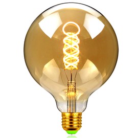 TIANFAN G125 Edison LED, 4W (25W Eq), 2000K Amber Light, Spiral Filament, Dimmable, E27 Base, 220V