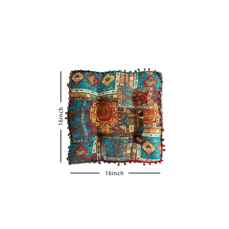 ELEFOCUS Blue Bohemian Seat Cushion,Indoor Boho Chair Cushions for Dining