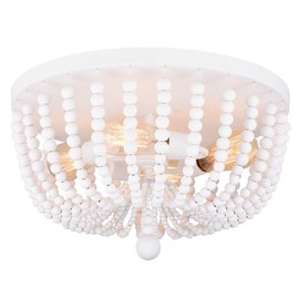 Alice House 18" Flush Mount Light, Rustic White Wood Bead Chandelier, 4 Light Ceiling Light for Entryway, Hallway, Bedroom, Living Room, Dining Room AL9031-S4