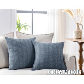 COCOPLOCEUS 1pc 18x18 Throw Pillow Cover Boho Decorative Pillow Shams Stone Washed Cotton Pillowcase Waffle Square for Couch Sofa Chair Bed Car, Blue Grey