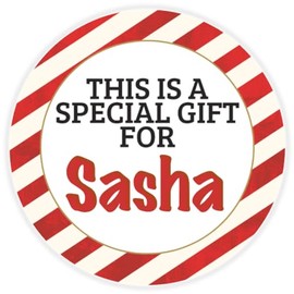 This is a Gift for Sasha - 100 Pack Circle Stickers 3 Inch - Candy Cane Merry Christmas Gift Tag Present Tree Holiday Custom Name Santa Claus