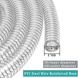 ZY-hosetube Suction Hose 3/4" ID - 10ft Clear Wire Reinforced Vinyl Tubing Heavy Duty PVC Spiral Steel Flexible Hose, Drain Fuel Oil Gas Water for Marine Bilge Pump Pond Spa, with 2 clamps