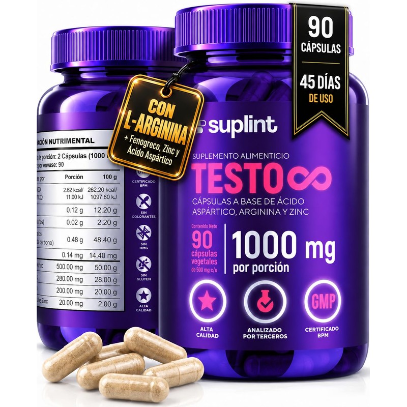 TESTO Suplemento para Hombre con L-Arginina, Fenogreco y Zinc, 90