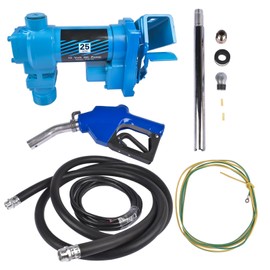 12 Volt Fuel Transfer Pump 50amp Fuse w/Automatic Nozzle | 25 GPM High Flow DC Fuel Pump | for Gasoline, Diesel, Kerosene, Ethanol Blends, Methanol Blends, and Biodiesel | Cast Iron Gas Heavy Duty