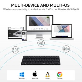 Rapoo E9050L Multi-Device Wireless Keyboard, Blade-Series E9050L 78-Key Ultra-Thin Keyboard, Support 4 Devices, Low-Profile, Quiet, USB-C, Rechargeable, Al-Alloy Frame, for Windows/Mac/Linux/Chrome