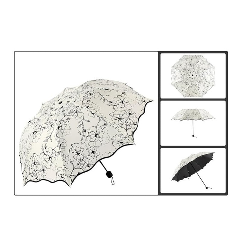 88flix Folding Parasol, Floral Pattern, 8 Ribs, UV Protection, Rain