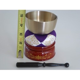 Japanese Meditation 3.5"D Brass Bowl Singing Bell w/Stand Set Buddhist Butsudan/Made in Japan
