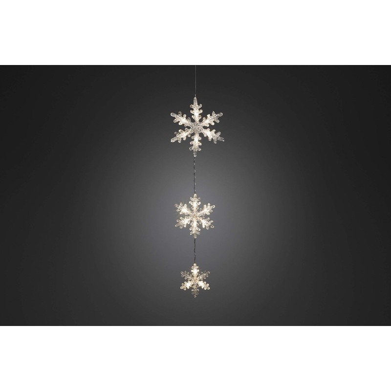 Konstsmide 6116-103 LED Light Curtain, 3 Acrylic Snowflakes, 15 Warm