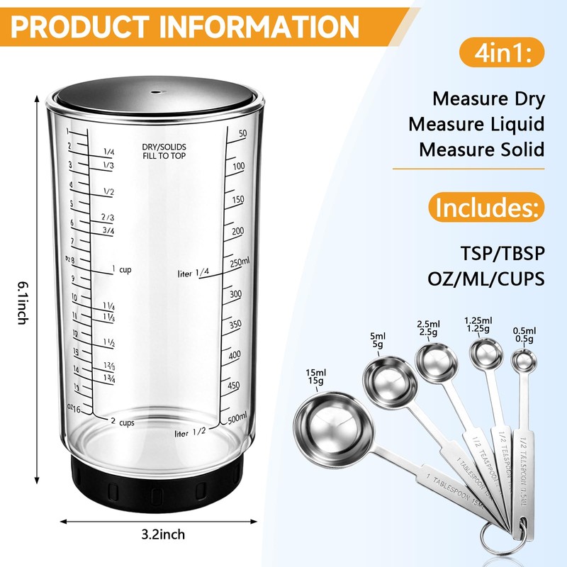6 Pcs Adjustable Measuring Set Includes 1 Push Up Cup