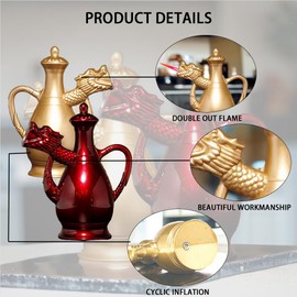 SMTSEC Jet Torch Lighter - Windproof & Flameless, Creative Dragon Kettle Shape, Fillable & Adjustable Gifts for Men (Red) (Gold)