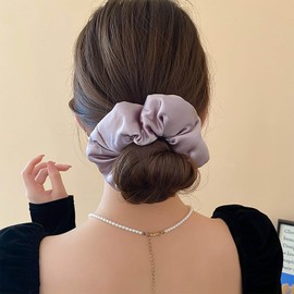 TseenYi Large Satin Silk Scrunchies Purple Hair Scrunchies Oversized Purple Satin Soft Hair Ties Big Thick Jumbo Hair Ties Exaggerated Huge Scrunchy Ponytail Holders Hair Tie