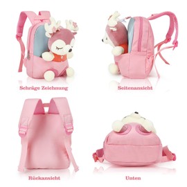 MIDSuN Kleiner Kinderrucksack,Abnehmbarer Plüsch Puppe Kindergartenrucksack,Hirsch Kindergarten Rucksack Kindertasche für 2-5 Jährige Kindergarten Junge und Mädchen (Rosa)